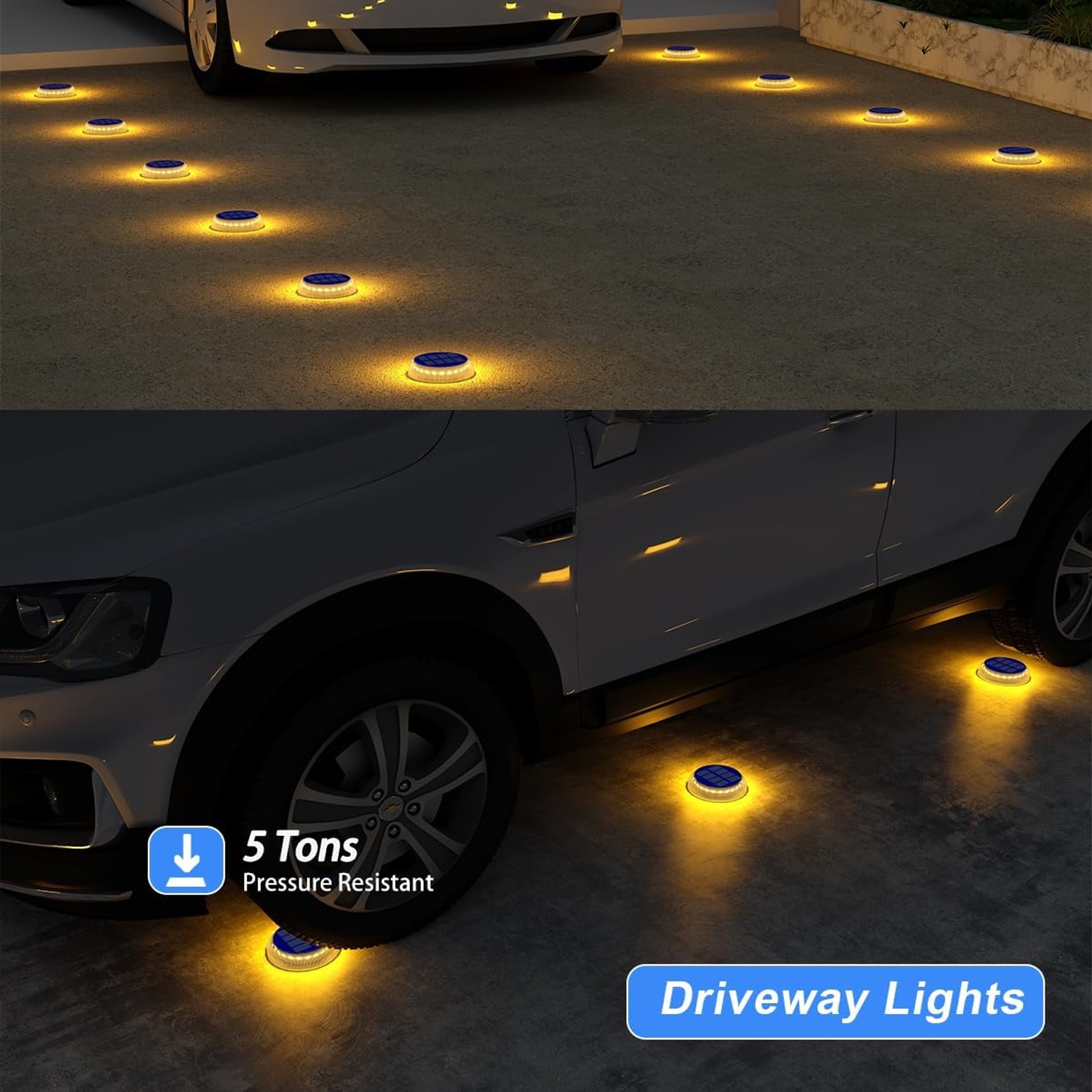 DetarZinLED Round Solar Deck Lights 4 Pack, detail view