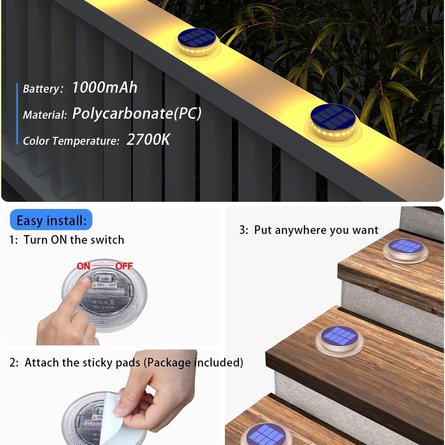 DetarZinLED Round Solar Deck Lights 4 Pack