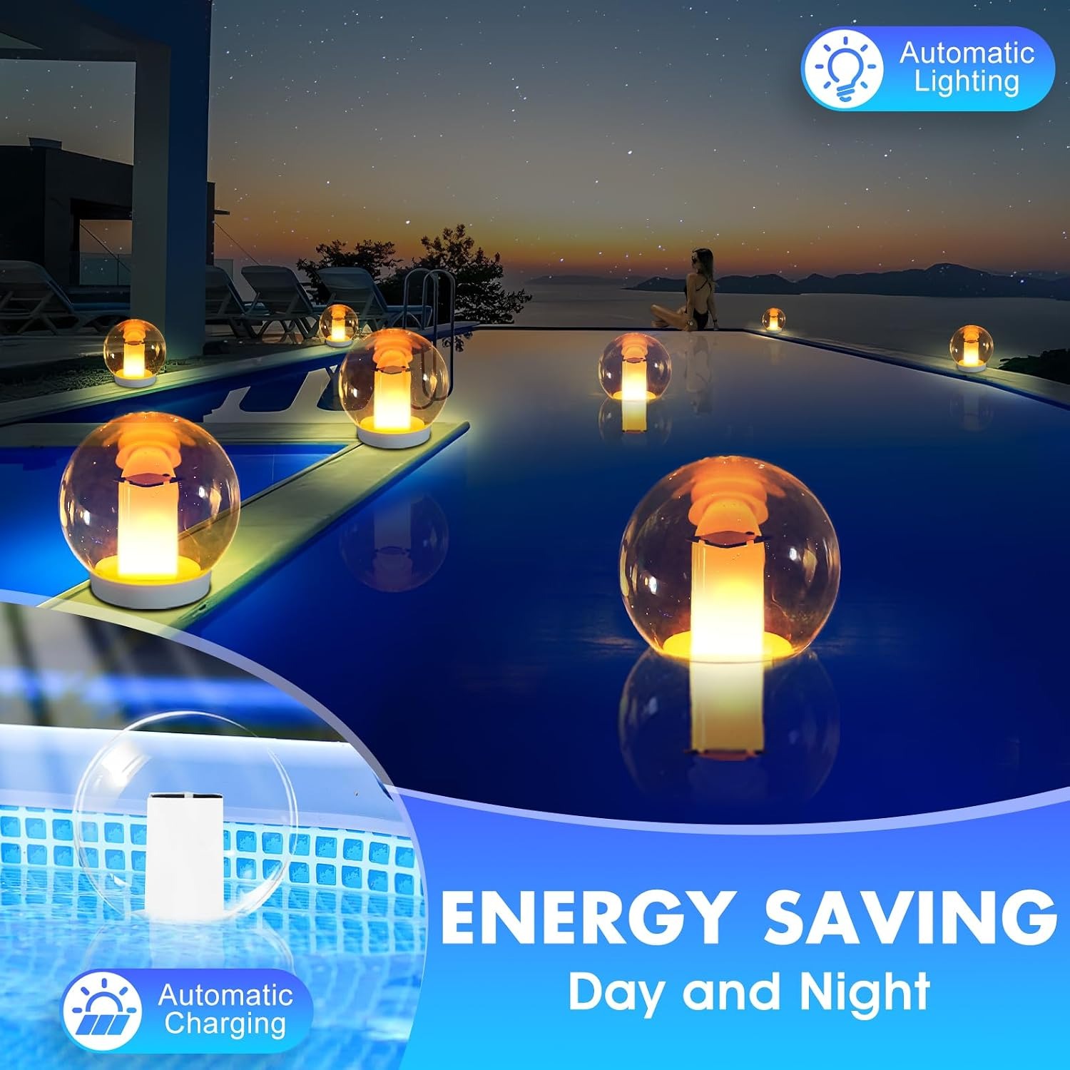 LanPool Solar Floating Pool Lights Set of 2