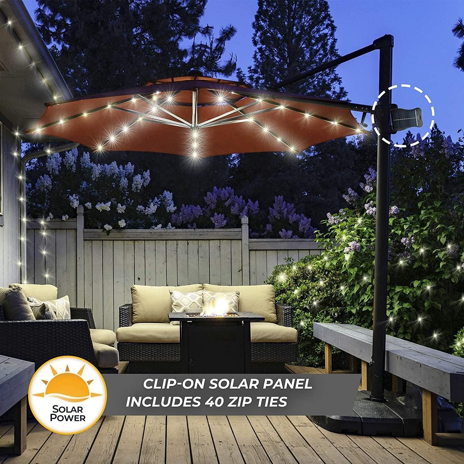 VOOKRY Warm White Solar Umbrella Lights: image 6