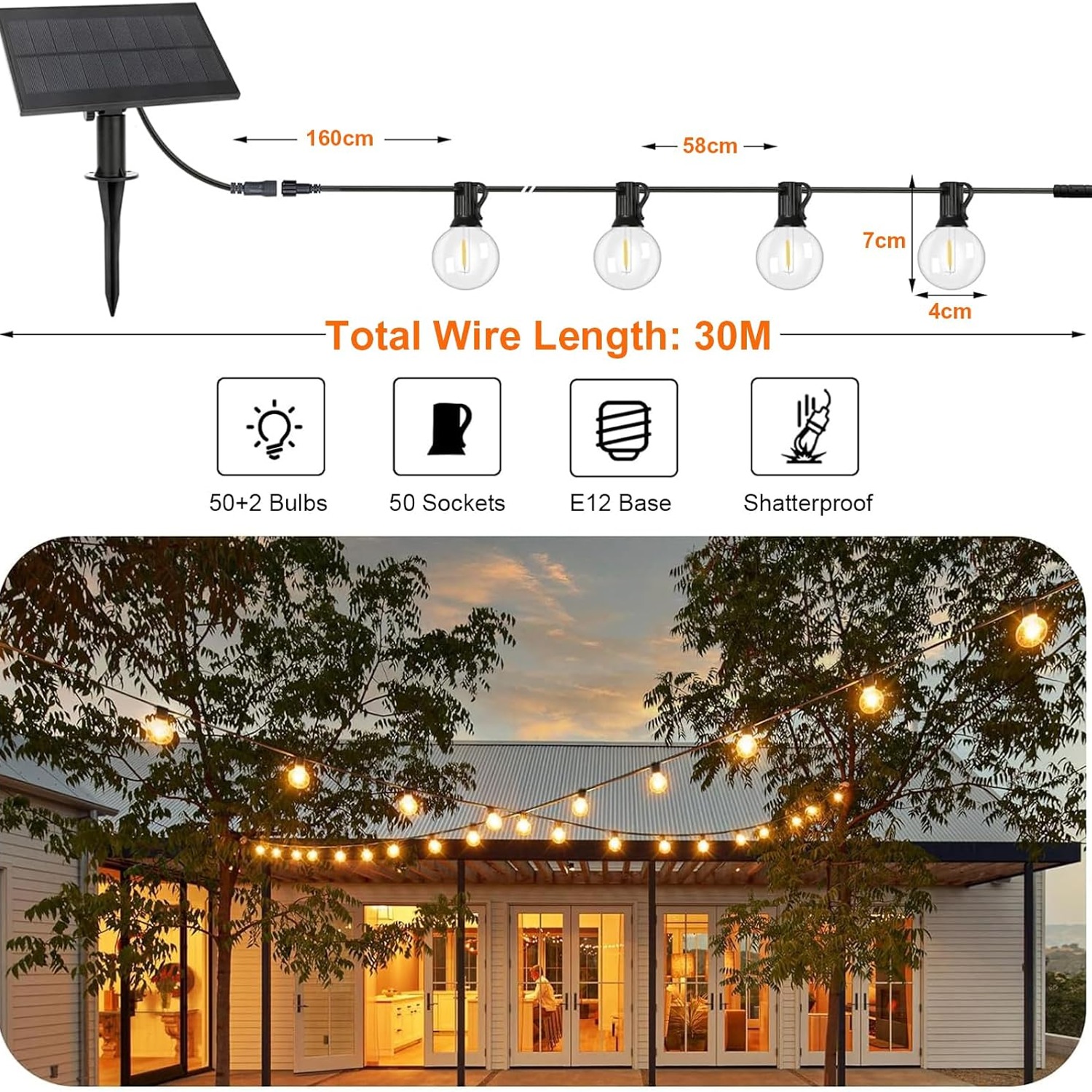 Roccar 30m Solar Festoon Lights